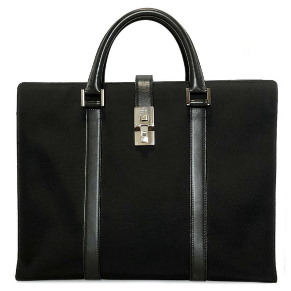 Gucci Canvas Business Nylon Briefcase Plain Document Bag Black Leather - Picture 1 of 1